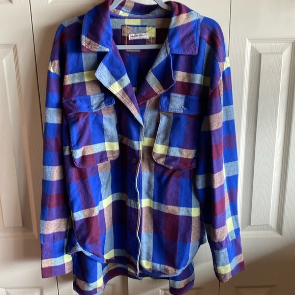 Free People NWT Izzy Cargo 100% Cotton Flannel Snap Close Shacket size small - Picture 4 of 13